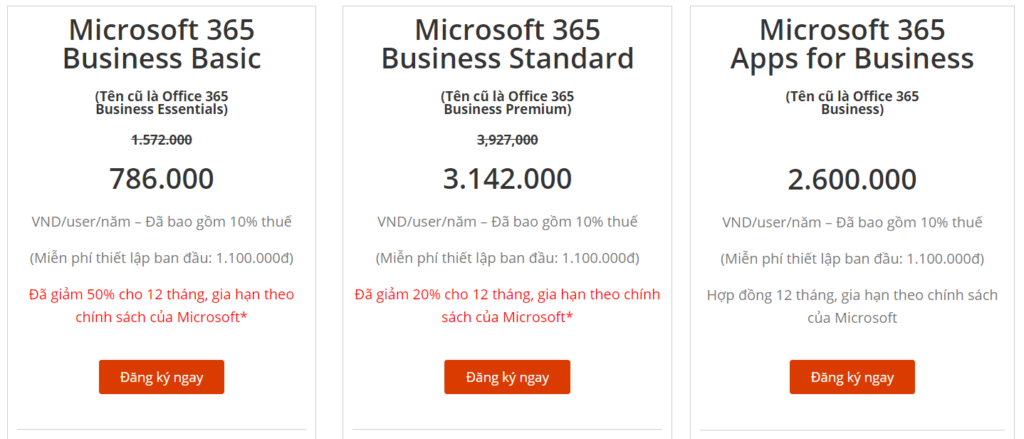 Bảng giá Microsoft 3365