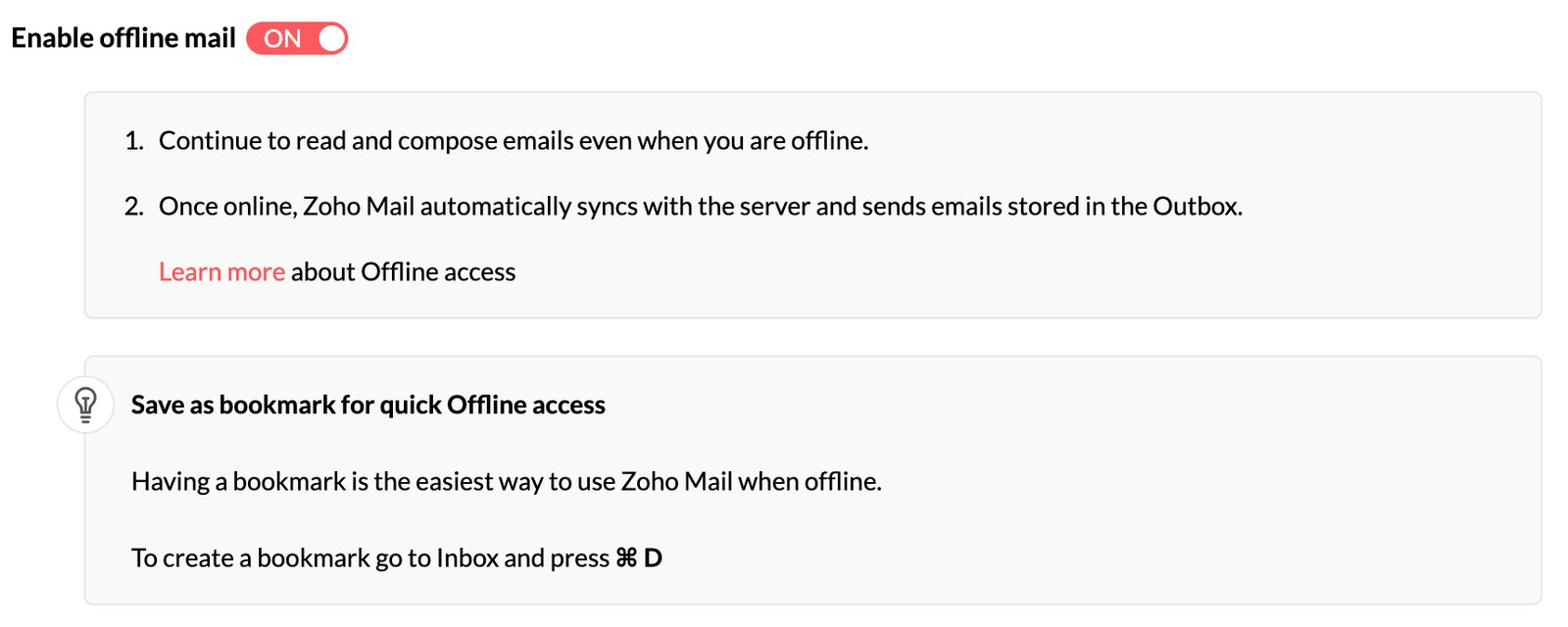 chế độ offline zoho mail