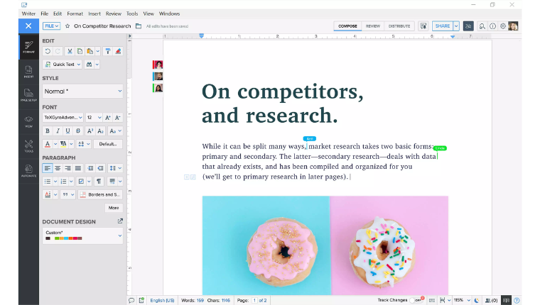 Giao diện ứng dụng Zoho Writer